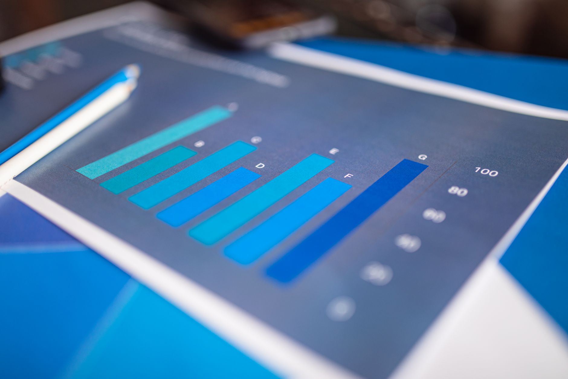 Printed bar chart with detailed blue columns